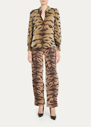 Kobi Halperin Kaeli Crystal Tiger-Print Denim Pants | Thumbnail 2 Kobi Halperin Kaeli Crystal Tiger-Print Denim Pants | Thumbnail 2
