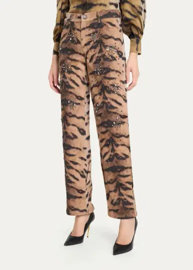 Kobi Halperin Kaeli Crystal Tiger-Print Denim Pants | Thumbnail 4 Kobi Halperin Kaeli Crystal Tiger-Print Denim Pants | Thumbnail 4