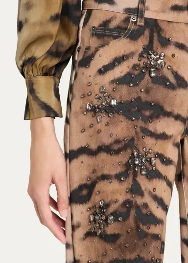Kobi Halperin Kaeli Crystal Tiger-Print Denim Pants | Thumbnail 5 Kobi Halperin Kaeli Crystal Tiger-Print Denim Pants | Thumbnail 5