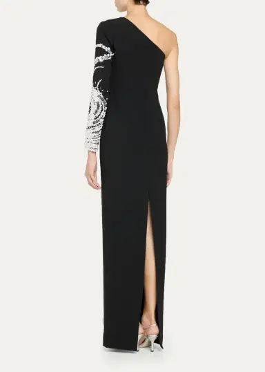 PAMELLA ROLAND One-Shoulder Beaded Crepe Column Gown | Thumbnail 3 PAMELLA ROLAND One-Shoulder Beaded Crepe Column Gown | Thumbnail 3