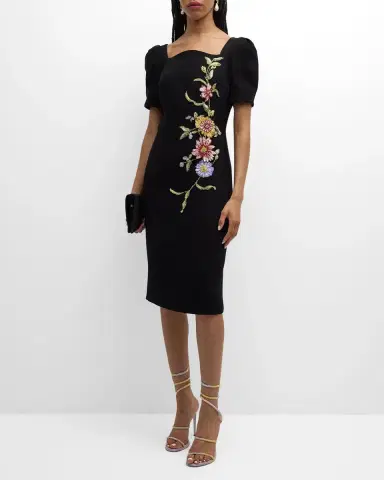Rickie Freeman for Teri Jon Puff-Sleeve Floral Applique Dress | Thumbnail 2 Rickie Freeman for Teri Jon Puff-Sleeve Floral Applique Dress | Thumbnail 2