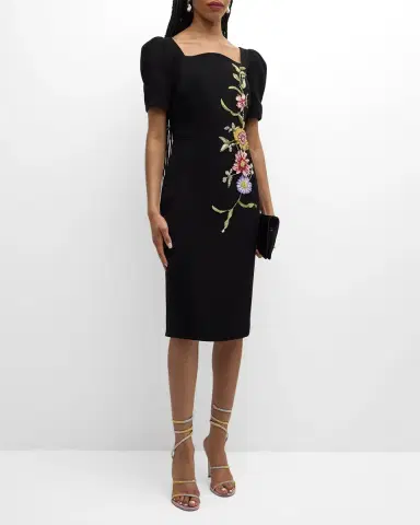 Rickie Freeman for Teri Jon Puff-Sleeve Floral Applique Dress | Thumbnail 3 Rickie Freeman for Teri Jon Puff-Sleeve Floral Applique Dress | Thumbnail 3
