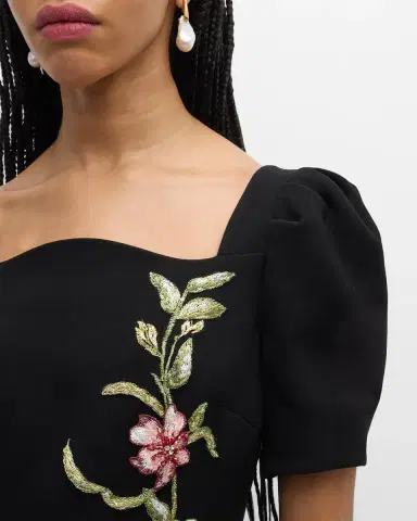 Rickie Freeman for Teri Jon Puff-Sleeve Floral Applique Dress | Thumbnail 5 Rickie Freeman for Teri Jon Puff-Sleeve Floral Applique Dress | Thumbnail 5