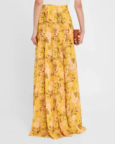 Badgley Mischka Collection Pleated Floral-Print Georgette Palazzo Pants | Thumbnail 3 Badgley Mischka Collection Pleated Floral-Print Georgette Palazzo Pants | Thumbnail 3