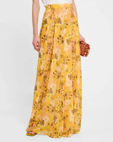 Badgley Mischka Collection Pleated Floral-Print Georgette Palazzo Pants | Thumbnail 4 Badgley Mischka Collection Pleated Floral-Print Georgette Palazzo Pants | Thumbnail 4
