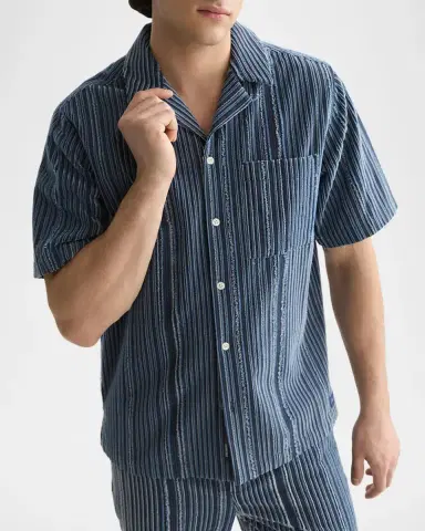 Scotch & Soda Men's Textured Stripe Relaxed-Fit Short Sleeve Shirt | Thumbnail 4 Scotch & Soda Men's Textured Stripe Relaxed-Fit Short Sleeve Shirt | Thumbnail 4