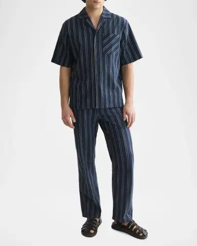 Scotch & Soda Men's Stripe Cotton and Linen Relaxed-Fit Short-Sleeve Shirt | Thumbnail 2 Scotch & Soda Men's Stripe Cotton and Linen Relaxed-Fit Short-Sleeve Shirt | Thumbnail 2
