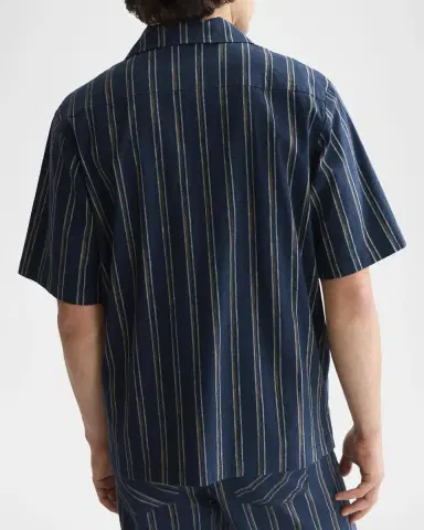 Scotch & Soda Men's Stripe Cotton and Linen Relaxed-Fit Short-Sleeve Shirt | Thumbnail 3 Scotch & Soda Men's Stripe Cotton and Linen Relaxed-Fit Short-Sleeve Shirt | Thumbnail 3