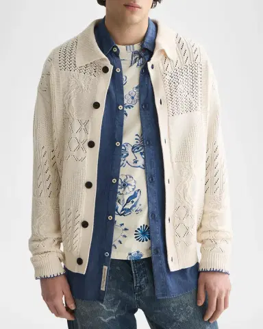 Scotch & Soda Men's Multi-Stitch Cotton Knit Cardigan | Thumbnail 4 Scotch & Soda Men's Multi-Stitch Cotton Knit Cardigan | Thumbnail 4