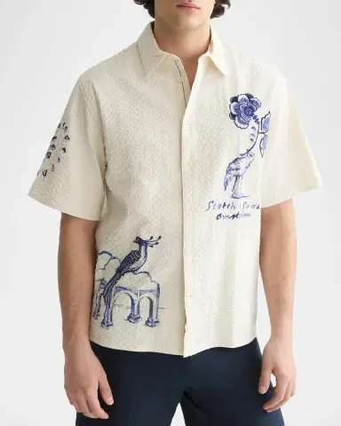 Scotch & Soda x Royal Delft Men's Relaxed Short-Sleeve Shirt | Thumbnail 4 Scotch & Soda x Royal Delft Men's Relaxed Short-Sleeve Shirt | Thumbnail 4