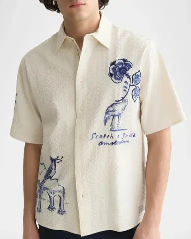Scotch & Soda x Royal Delft Men's Relaxed Short-Sleeve Shirt | Thumbnail 5 Scotch & Soda x Royal Delft Men's Relaxed Short-Sleeve Shirt | Thumbnail 5