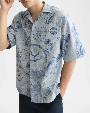 Scotch & Soda x Royal Delft Men's Loose Short-Sleeve Jacquard Shirt | Thumbnail 4 Scotch & Soda x Royal Delft Men's Loose Short-Sleeve Jacquard Shirt | Thumbnail 4