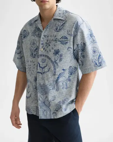 Scotch & Soda x Royal Delft Men's Loose Short-Sleeve Jacquard Shirt | Thumbnail 5 Scotch & Soda x Royal Delft Men's Loose Short-Sleeve Jacquard Shirt | Thumbnail 5