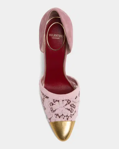 Valentino Garavani D 'Orsay Lace-Embellished Suede Pump | Thumbnail 4 Valentino Garavani D 'Orsay Lace-Embellished Suede Pump | Thumbnail 4