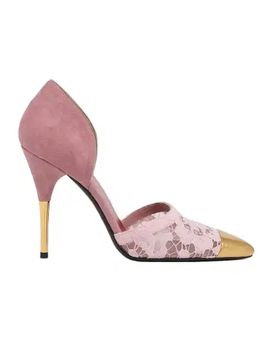 Valentino Garavani D 'Orsay Lace-Embellished Suede Pump | Thumbnail 1 Valentino Garavani D 'Orsay Lace-Embellished Suede Pump | Thumbnail 1