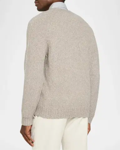 Brunello Cucinelli Men's Wool, Silk and Cashmere Donegal Crewneck Sweater | Thumbnail 3 Brunello Cucinelli Men's Wool, Silk and Cashmere Donegal Crewneck Sweater | Thumbnail 3