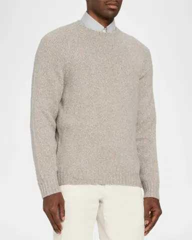 Brunello Cucinelli Men's Wool, Silk and Cashmere Donegal Crewneck Sweater | Thumbnail 4 Brunello Cucinelli Men's Wool, Silk and Cashmere Donegal Crewneck Sweater | Thumbnail 4