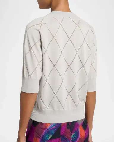 Dries Van Noten Diamond Knit Elbow-Sleeve Crewneck Sweater | Thumbnail 3 Dries Van Noten Diamond Knit Elbow-Sleeve Crewneck Sweater | Thumbnail 3