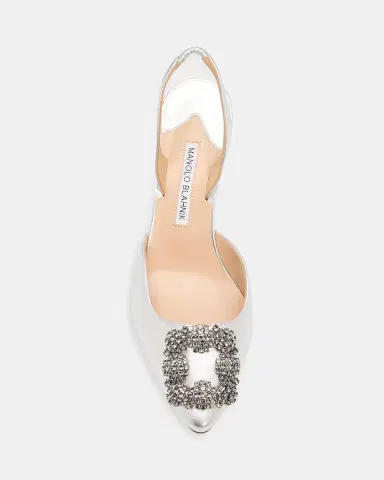 Manolo Blahnik 70mm Hangisli Metallic Leather Slingback Pumps with Crystal Buckle | Thumbnail 4 Manolo Blahnik 70mm Hangisli Metallic Leather Slingback Pumps with Crystal Buckle | Thumbnail 4
