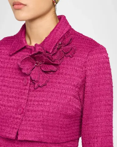 Rickie Freeman for Teri Jon 3D Flower Appliqué Bouclé Cropped Jacket | Thumbnail 5 Rickie Freeman for Teri Jon 3D Flower Appliqué Bouclé Cropped Jacket | Thumbnail 5
