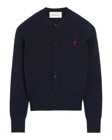 AMI PARIS Ami De Coeur Embroidered Wool Crewneck Cardigan | Thumbnail 1 AMI PARIS Ami De Coeur Embroidered Wool Crewneck Cardigan | Thumbnail 1