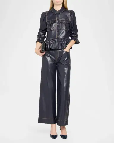 Cinq à Sept Delanie Ruffled Vegan Leather Jacket | Thumbnail 2 Cinq à Sept Delanie Ruffled Vegan Leather Jacket | Thumbnail 2