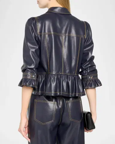 Cinq à Sept Delanie Ruffled Vegan Leather Jacket | Thumbnail 3 Cinq à Sept Delanie Ruffled Vegan Leather Jacket | Thumbnail 3