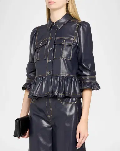 Cinq à Sept Delanie Ruffled Vegan Leather Jacket | Thumbnail 4 Cinq à Sept Delanie Ruffled Vegan Leather Jacket | Thumbnail 4