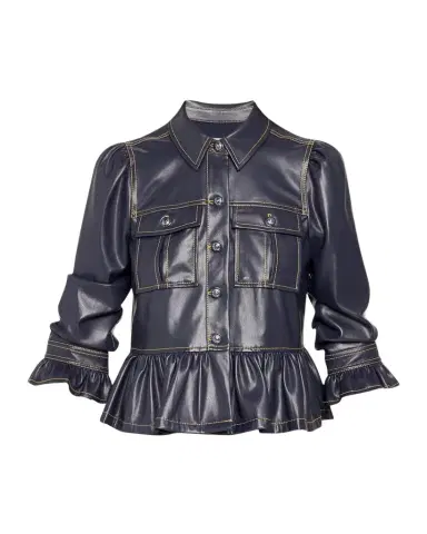 Cinq à Sept Delanie Ruffled Vegan Leather Jacket | Thumbnail 1 Cinq à Sept Delanie Ruffled Vegan Leather Jacket | Thumbnail 1
