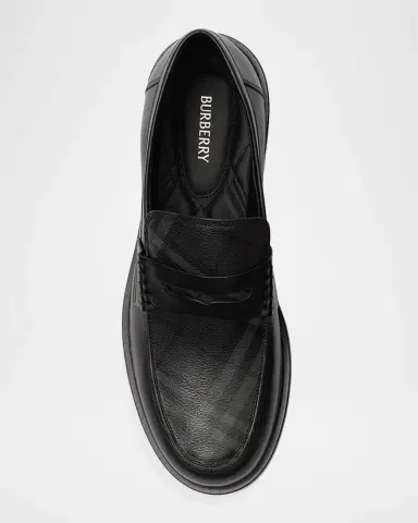 Burberry Men's Pembroke Checked Leather-Blend Loafers | Thumbnail 3 Burberry Men's Pembroke Checked Leather-Blend Loafers | Thumbnail 3