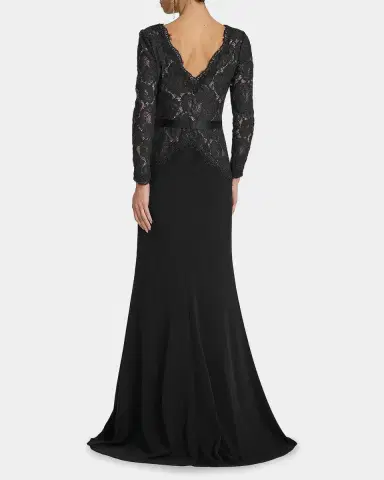 Tadashi Shoji Plunging Illusion Lace & Crepe Gown | Thumbnail 3 Tadashi Shoji Plunging Illusion Lace & Crepe Gown | Thumbnail 3