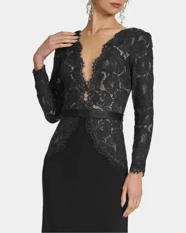 Tadashi Shoji Plunging Illusion Lace & Crepe Gown | Thumbnail 4 Tadashi Shoji Plunging Illusion Lace & Crepe Gown | Thumbnail 4