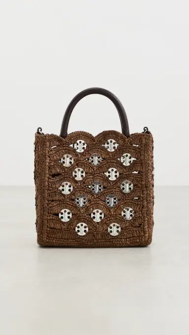 Rabanne Small Raffia Tote Bag With Signature 1969 Discs | Thumbnail 2 Rabanne Small Raffia Tote Bag With Signature 1969 Discs | Thumbnail 2