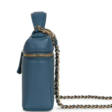 Chanel Chanel "Supple" Top Handle Long Vanity Case with Chain Dark Blue Grained Calfskin Gold Hardware | Thumbnail 3 Chanel Chanel "Supple" Top Handle Long Vanity Case with Chain Dark Blue Grained Calfskin Gold Hardware | Thumbnail 3