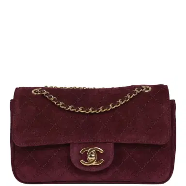 Chanel Chanel Mini "Souplissimo" Flap Bag Burgundy Suede Gold Hardware | Thumbnail 1 Chanel Chanel Mini "Souplissimo" Flap Bag Burgundy Suede Gold Hardware | Thumbnail 1