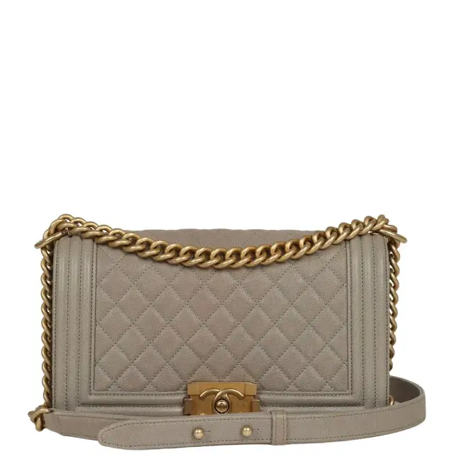 Pre-owned Chanel Medium Boy Bag Grey Caviar Antique Gold Hardware Pre-owned Chanel Medium Boy Bag Grey Caviar Antique Gold Hardware