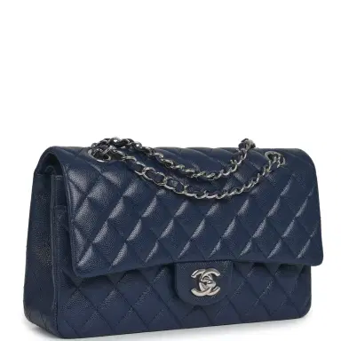 Chanel Pre-owned Chanel Medium Classic Double Flap Bag Navy Blue Caviar Silver Hardware | Thumbnail 2 Chanel Pre-owned Chanel Medium Classic Double Flap Bag Navy Blue Caviar Silver Hardware | Thumbnail 2