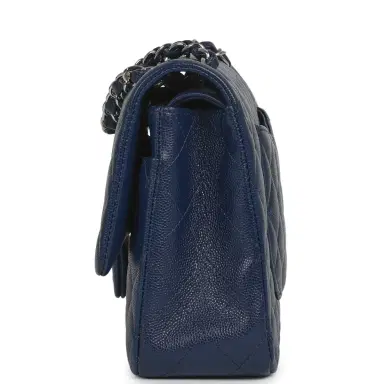 Chanel Pre-owned Chanel Medium Classic Double Flap Bag Navy Blue Caviar Silver Hardware | Thumbnail 3 Chanel Pre-owned Chanel Medium Classic Double Flap Bag Navy Blue Caviar Silver Hardware | Thumbnail 3