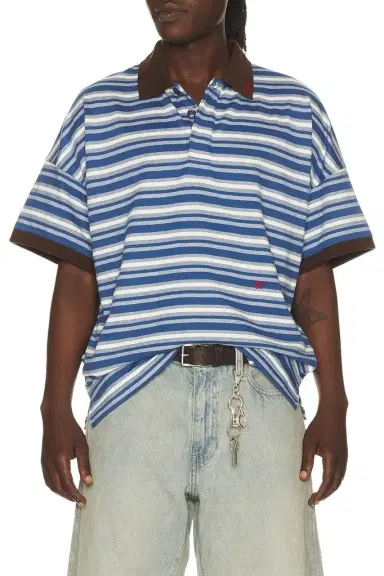 Rhude Fontaine Striped Short Sleeve Polo Shirt | Thumbnail 1 Rhude Fontaine Striped Short Sleeve Polo Shirt | Thumbnail 1