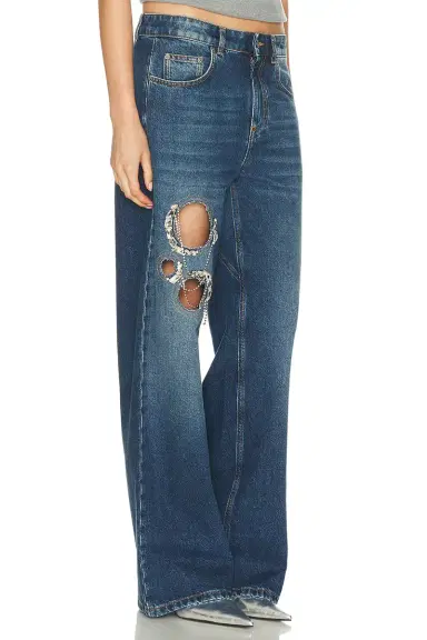 AREA Crystal Chain Cutout Relaxed Leg | Thumbnail 2 AREA Crystal Chain Cutout Relaxed Leg | Thumbnail 2