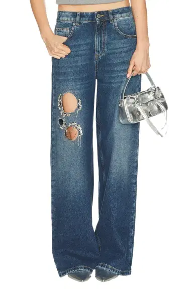 AREA Crystal Chain Cutout Relaxed Leg | Thumbnail 1 AREA Crystal Chain Cutout Relaxed Leg | Thumbnail 1