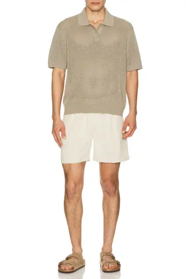 AUTO-REPLY Knit Mesh Johnny Collar Polo | Thumbnail 3 AUTO-REPLY Knit Mesh Johnny Collar Polo | Thumbnail 3