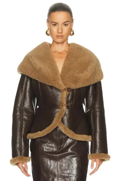Magda Butrym Leather Shearling Hooded Jacket | Thumbnail 1 Magda Butrym Leather Shearling Hooded Jacket | Thumbnail 1