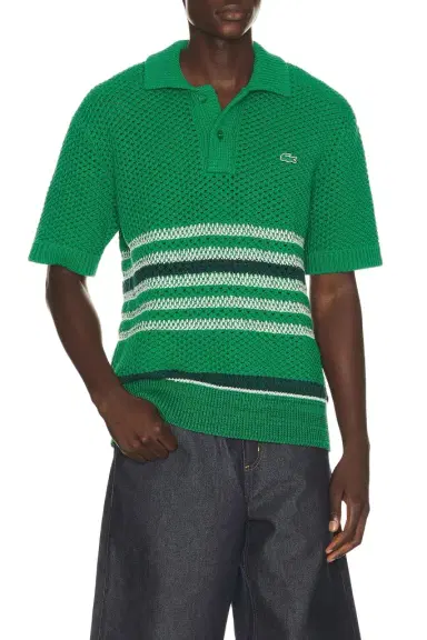 Lacoste Runway Lacy Striped Polo Collar Sweater | Thumbnail 1 Lacoste Runway Lacy Striped Polo Collar Sweater | Thumbnail 1