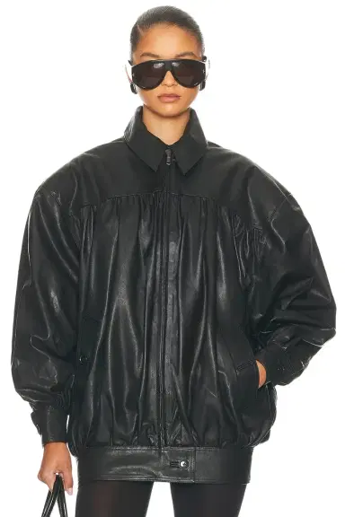 Helsa The Shirred Oversized Leather Jacket | Thumbnail 1 Helsa The Shirred Oversized Leather Jacket | Thumbnail 1