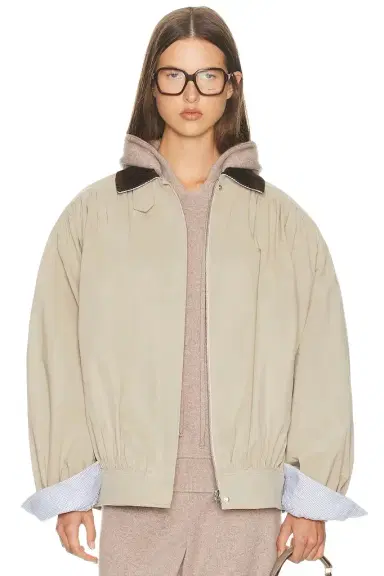 Helsa The Shirred Bomber Jacket With Corduroy Collar | Thumbnail 1 Helsa The Shirred Bomber Jacket With Corduroy Collar | Thumbnail 1