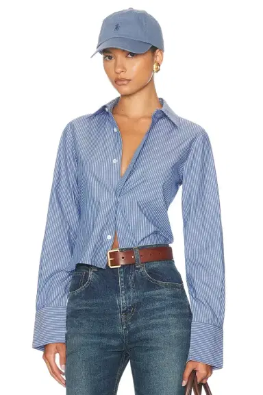 Helsa Pinstripe Poplin Fitted Shirt | Thumbnail 1 Helsa Pinstripe Poplin Fitted Shirt | Thumbnail 1