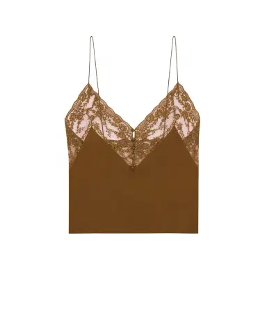 Yves Saint Laurent laced camisole in silk crepe de chine | Thumbnail 1 Yves Saint Laurent laced camisole in silk crepe de chine | Thumbnail 1