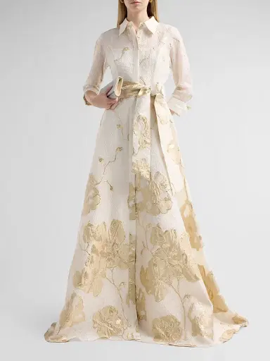 Teri Jon by Rickie Freeman Women's Metallic Jacquard Shirt Gown | Thumbnail 2 Teri Jon by Rickie Freeman Women's Metallic Jacquard Shirt Gown | Thumbnail 2