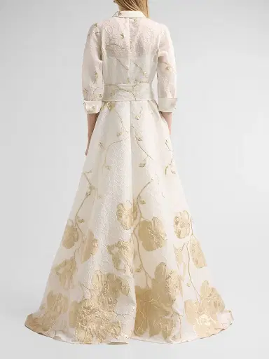 Teri Jon by Rickie Freeman Women's Metallic Jacquard Shirt Gown | Thumbnail 3 Teri Jon by Rickie Freeman Women's Metallic Jacquard Shirt Gown | Thumbnail 3